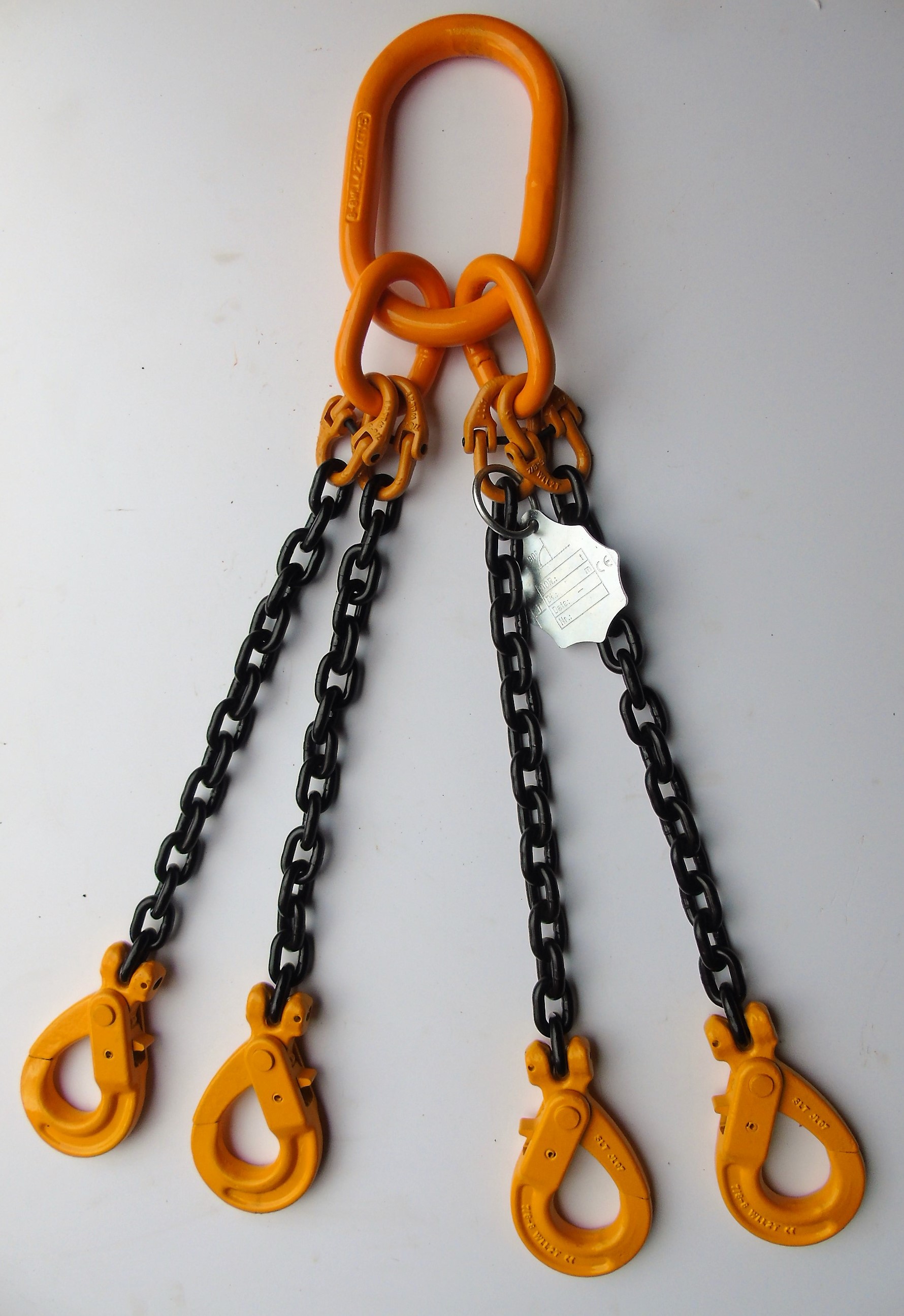Zawiesia łańcuchowe czterocięgnowe z żółtymi hakami